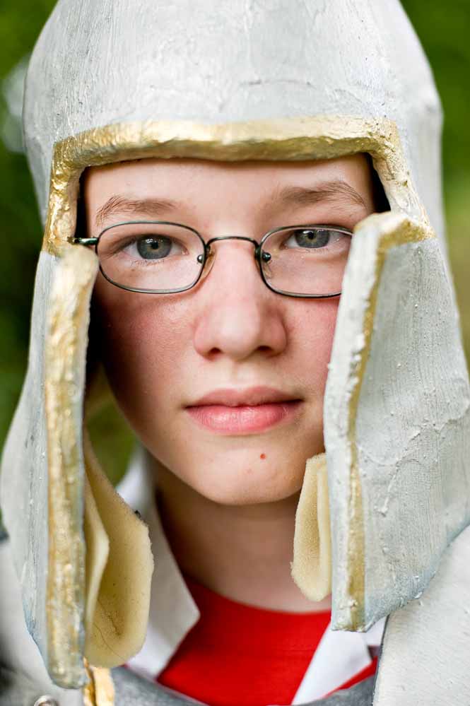 close up of boy in knights costume